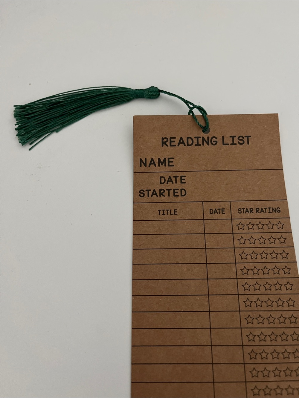 Kraft Reading List Bookmark with Green Tassel - Home Art Mixed Media